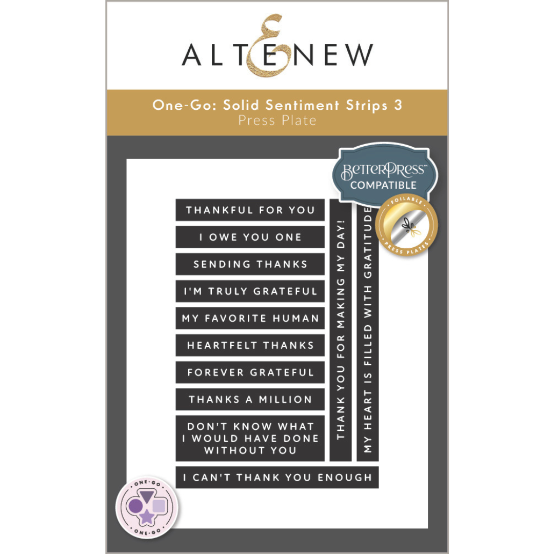Altenew - One-Go: Solid Sentiment Strips 3 Press Plates/Foil Plates (Gratitude Edition)
