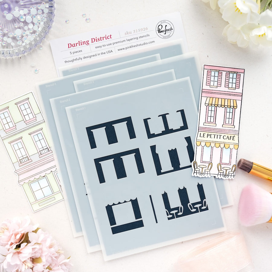 Pinkfresh Studio - Darling District Stencils