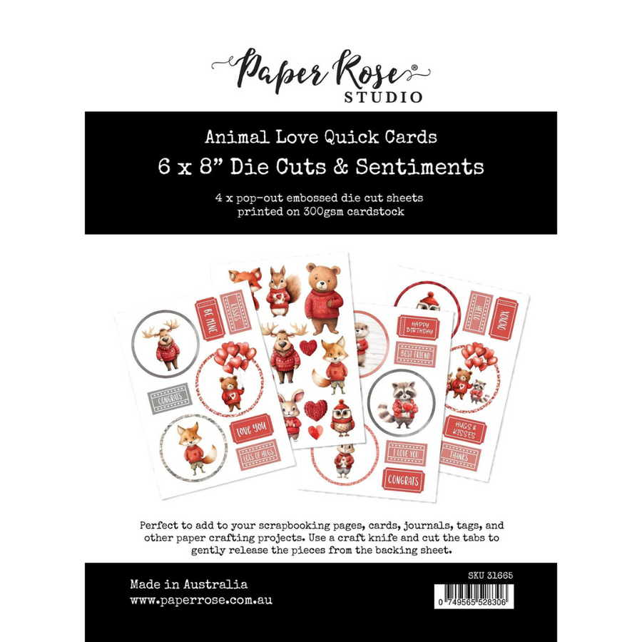 Paper Rose - Animal Love Quick Cards 1.0 6" x 8" Die Cuts & Sentiments
