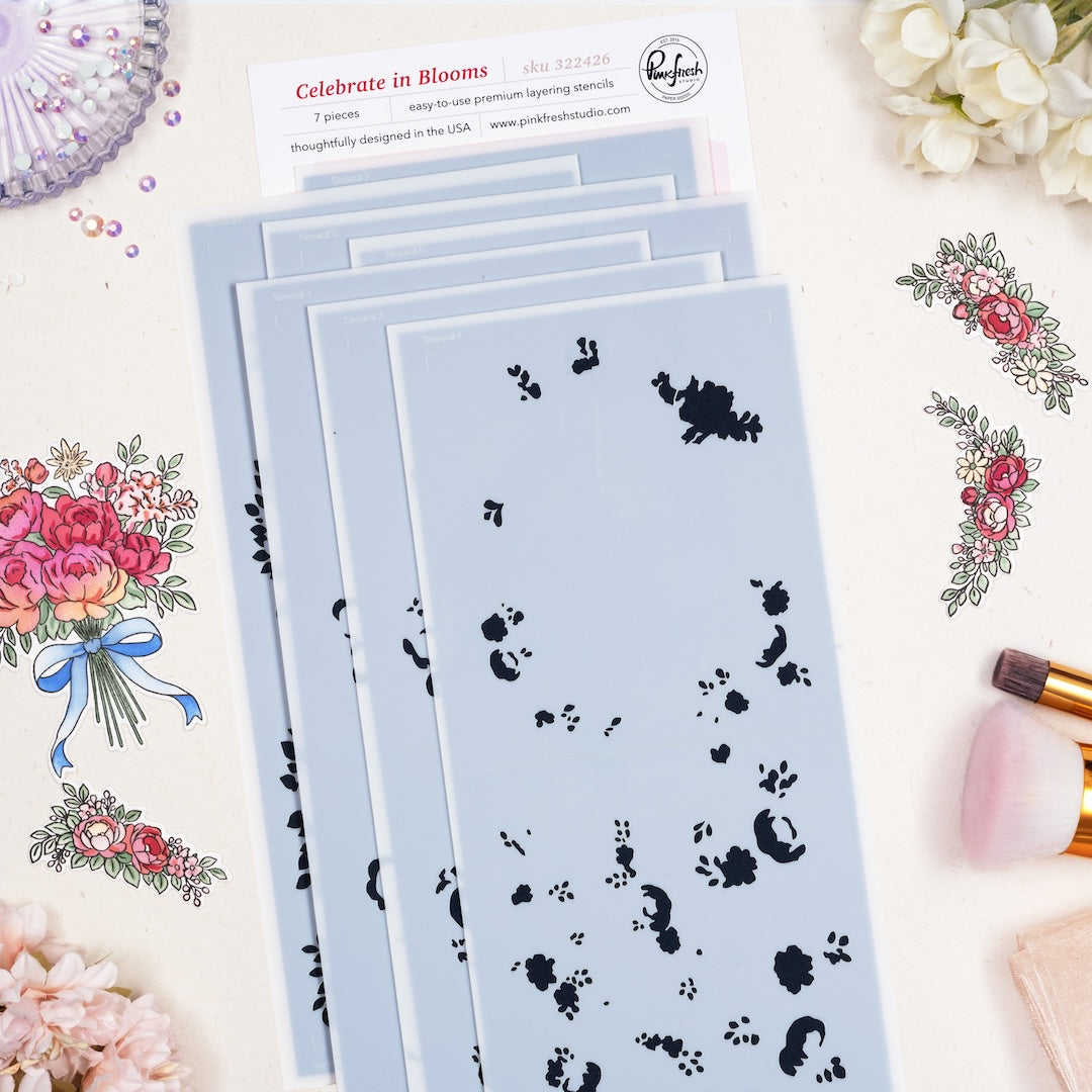 Pinkfresh Studio - Celebrate in Blooms Stencils