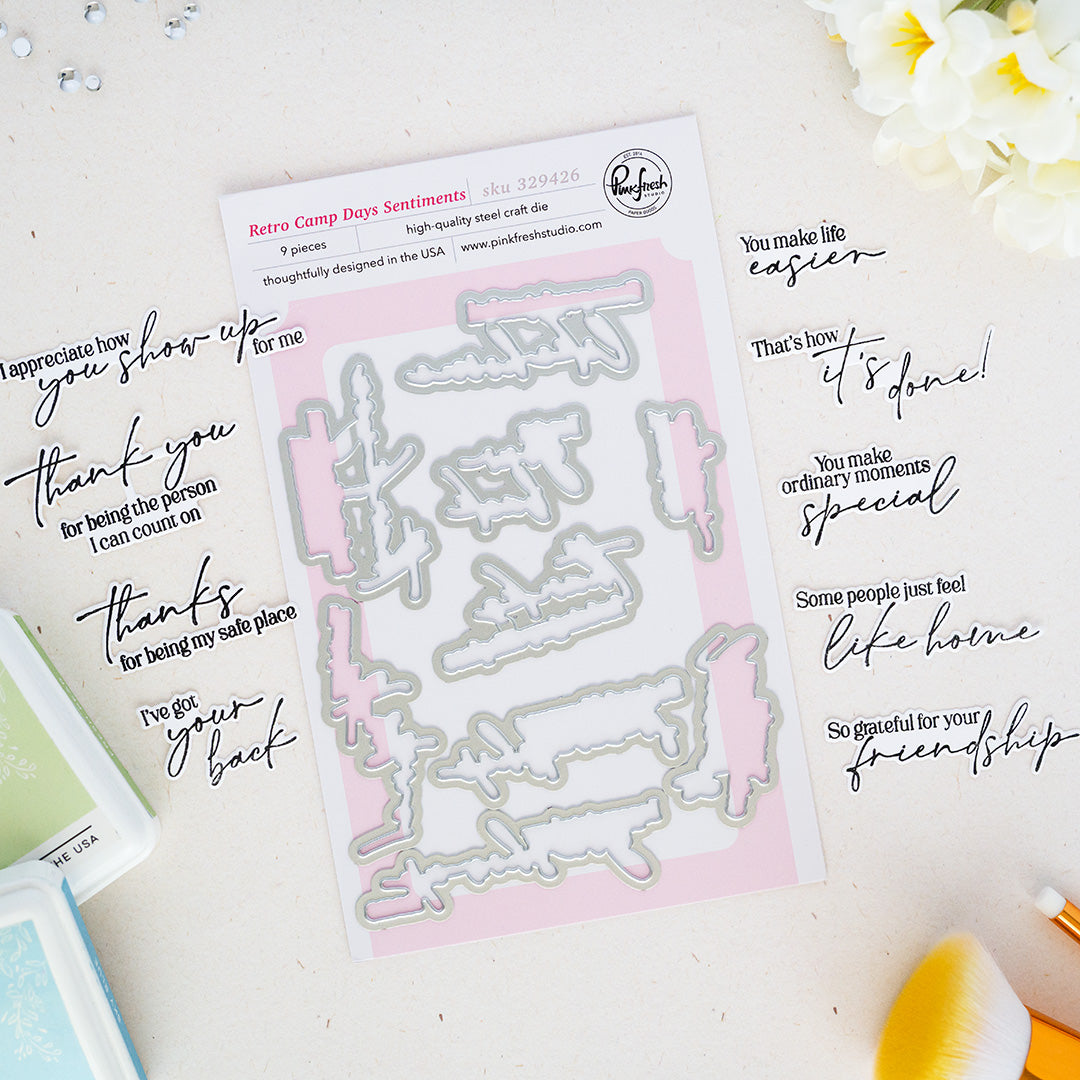 Pinkfresh Studio Retro Camp Days Sentiments Dies