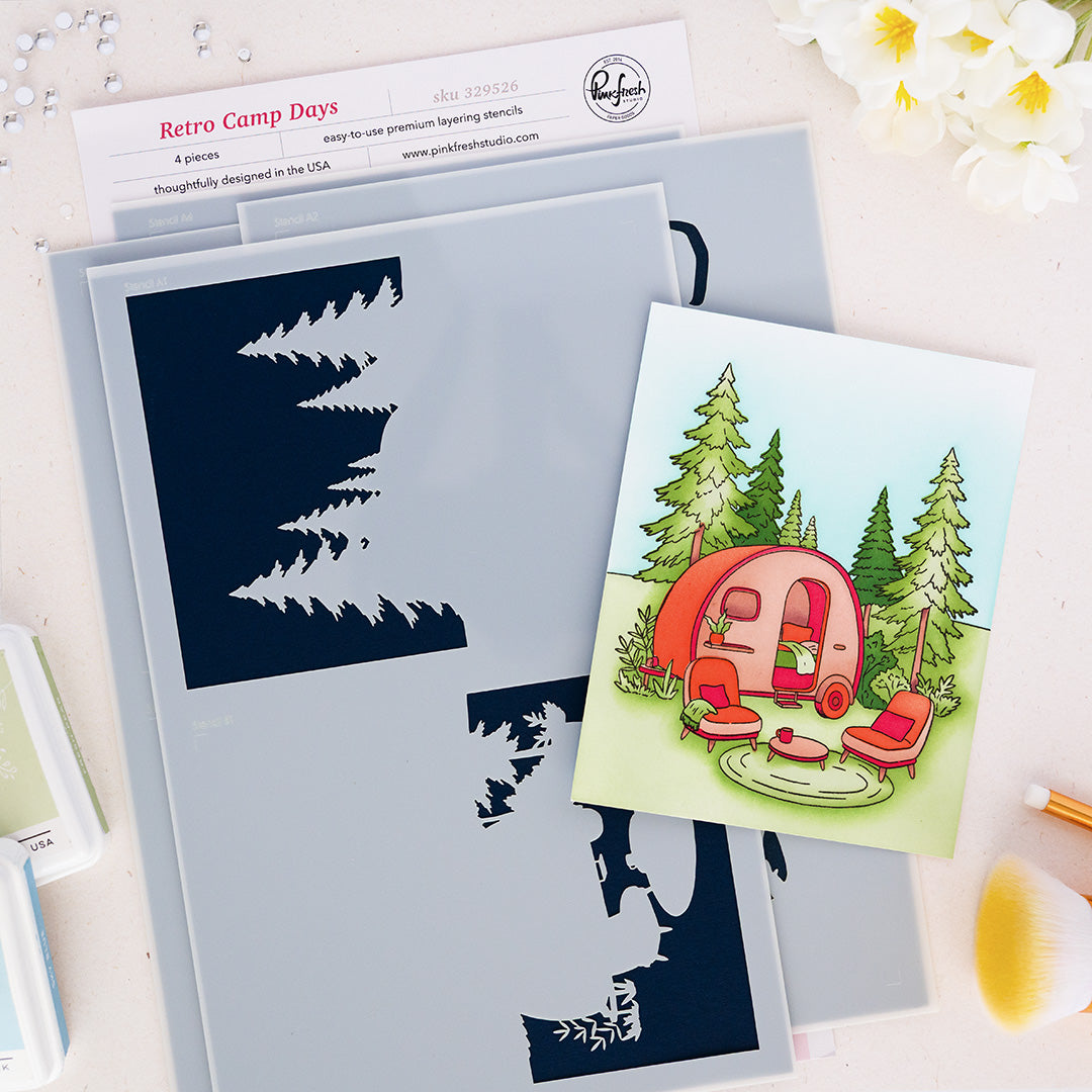Pinkfresh Studio Retro Camp Days Stencils
