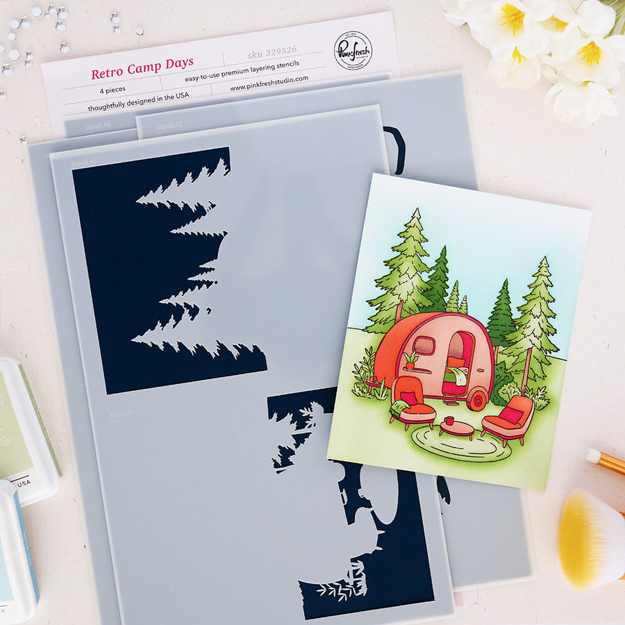 Pinkfresh Studio Retro Camp Days Stencils
