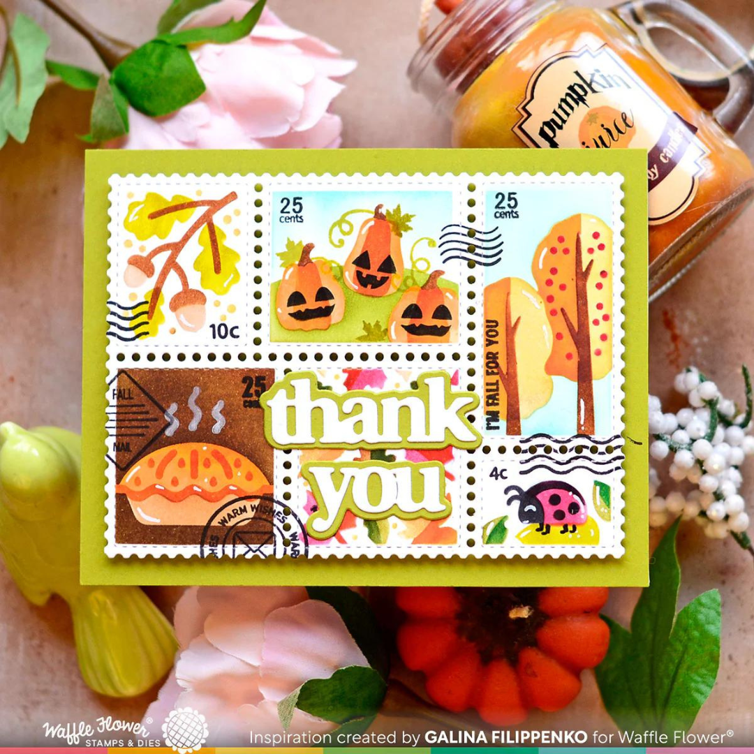Waffle Flower - Postage Collage for Fall Stamp Set