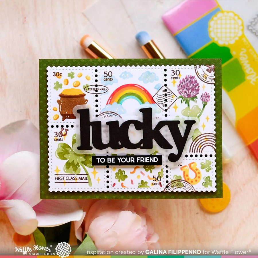 Waffle Flower - Postage Collage Lucky Stencil Trio