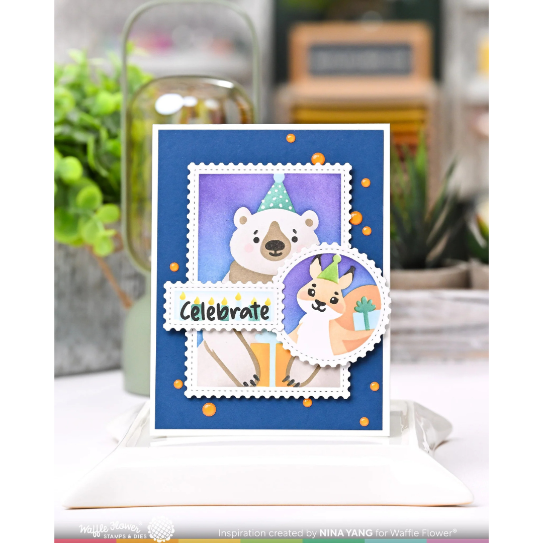 Waffle Flower - Nesting Postage Collage Party Bear