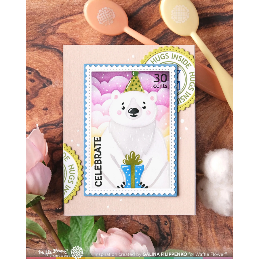 Waffle Flower - Nesting Postage Collage Party Bear