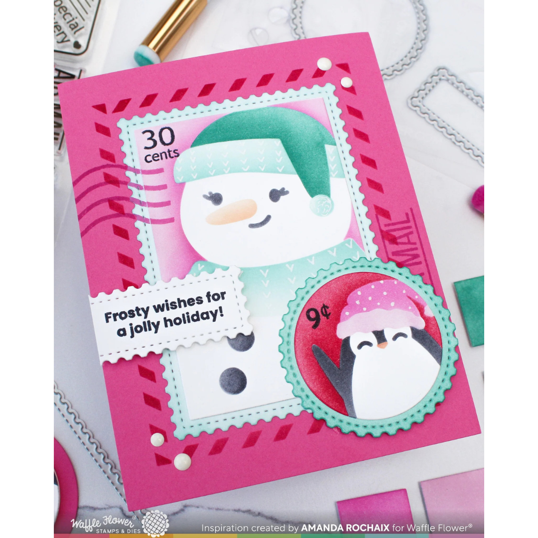 Waffle Flower - Nesting Postage Collage Let It Snow Stencil