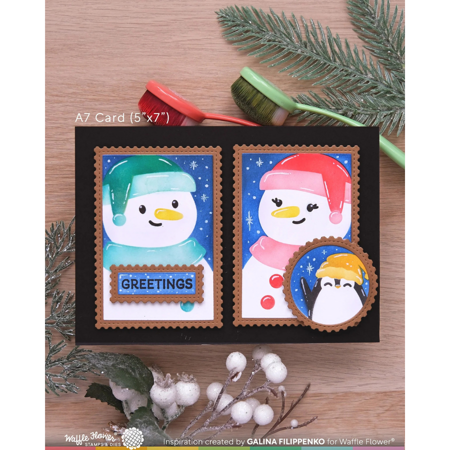 Waffle Flower - Nesting Postage Collage Let It Snow Stencil