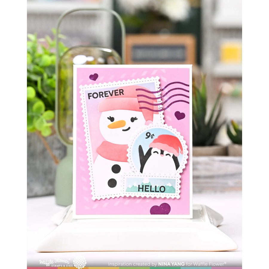 Waffle Flower - Nesting Postage Collage Let It Snow Stencil