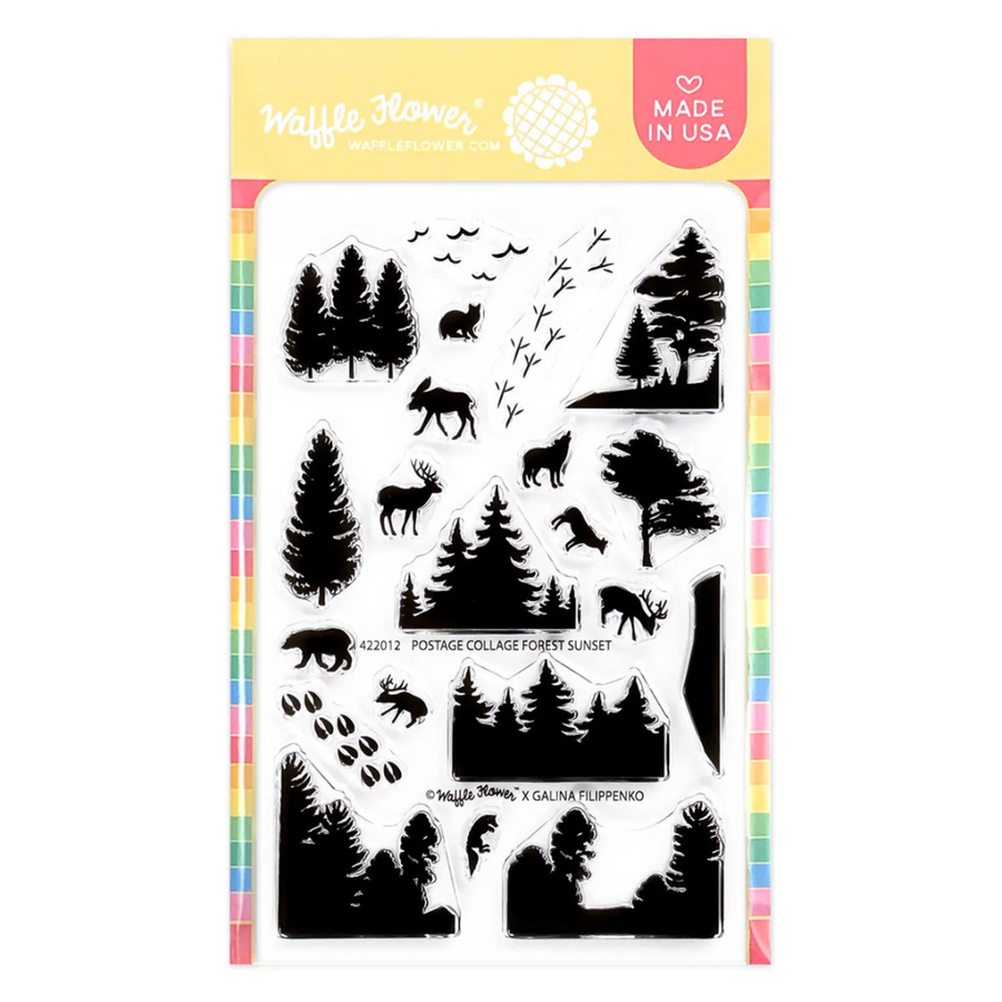Waffle Flower - Postage Collage Forest Sunset Stamp Set