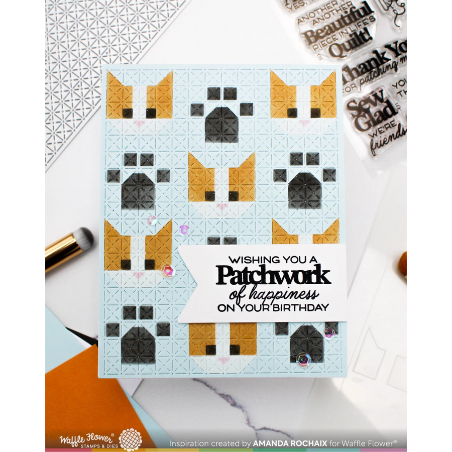 Waffle Flower - Patchwork Cat Stencil