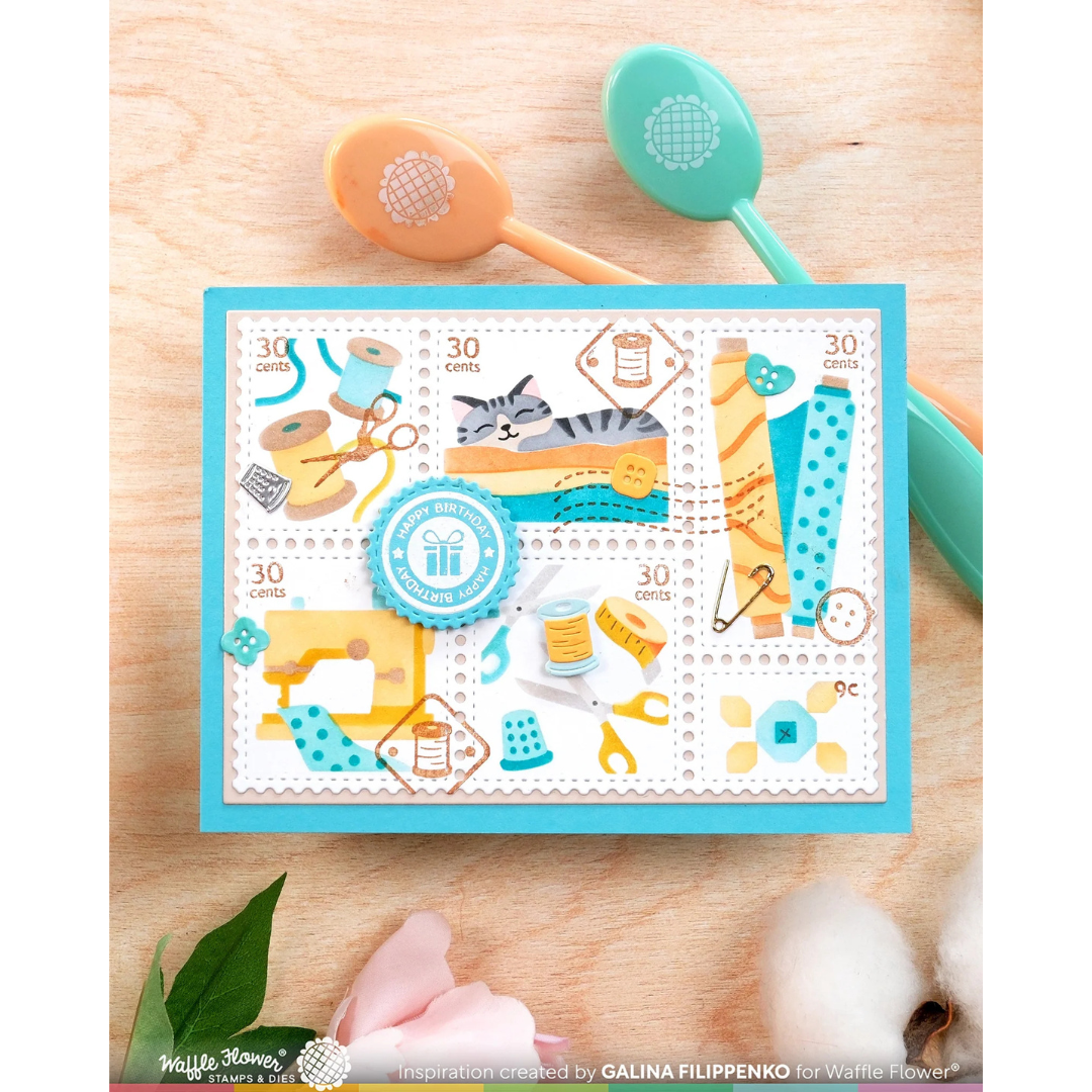 Waffle Flower - Postage Collage Circle Sentiments Stamp Set