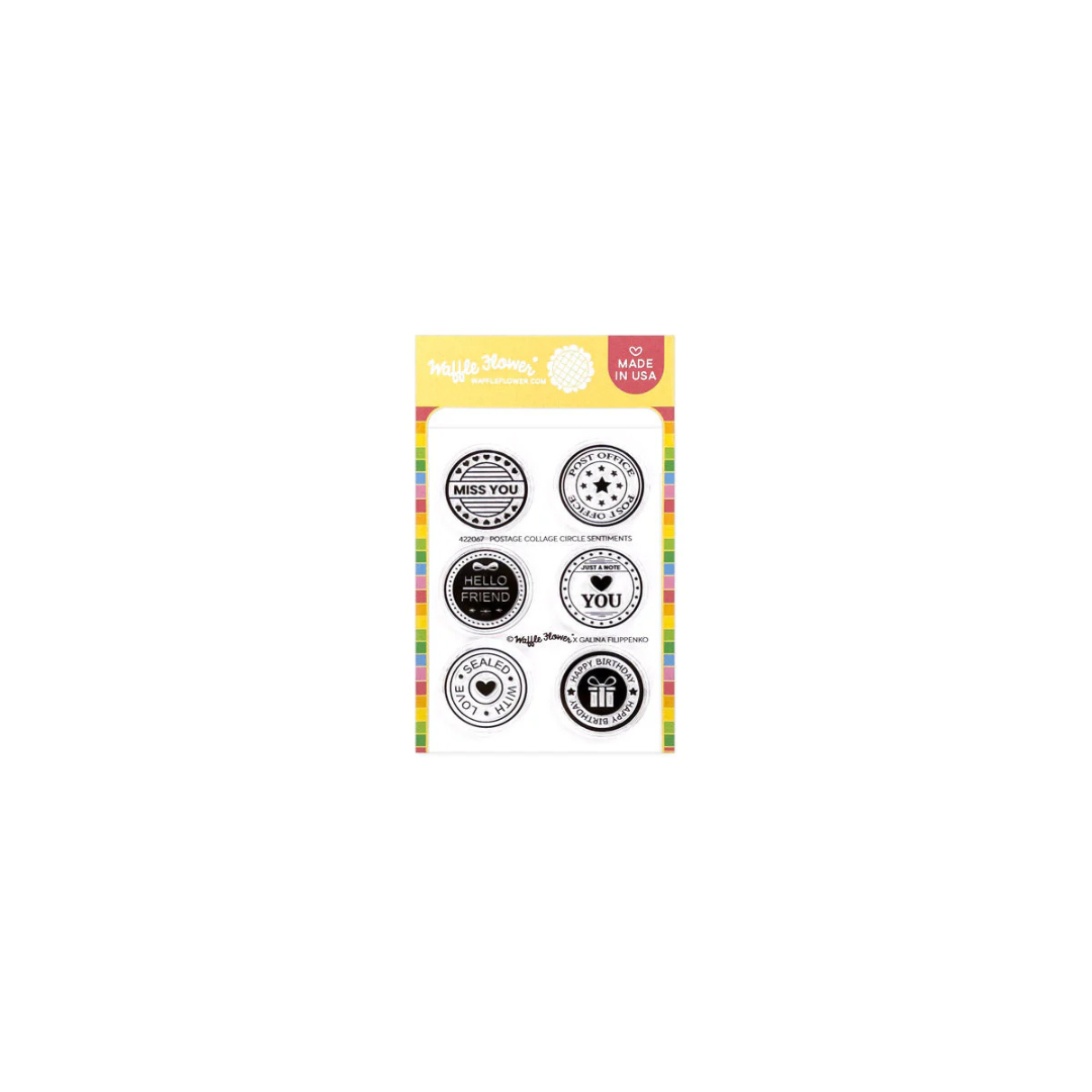 Waffle Flower - Postage Collage Circle Sentiments Stamp Set