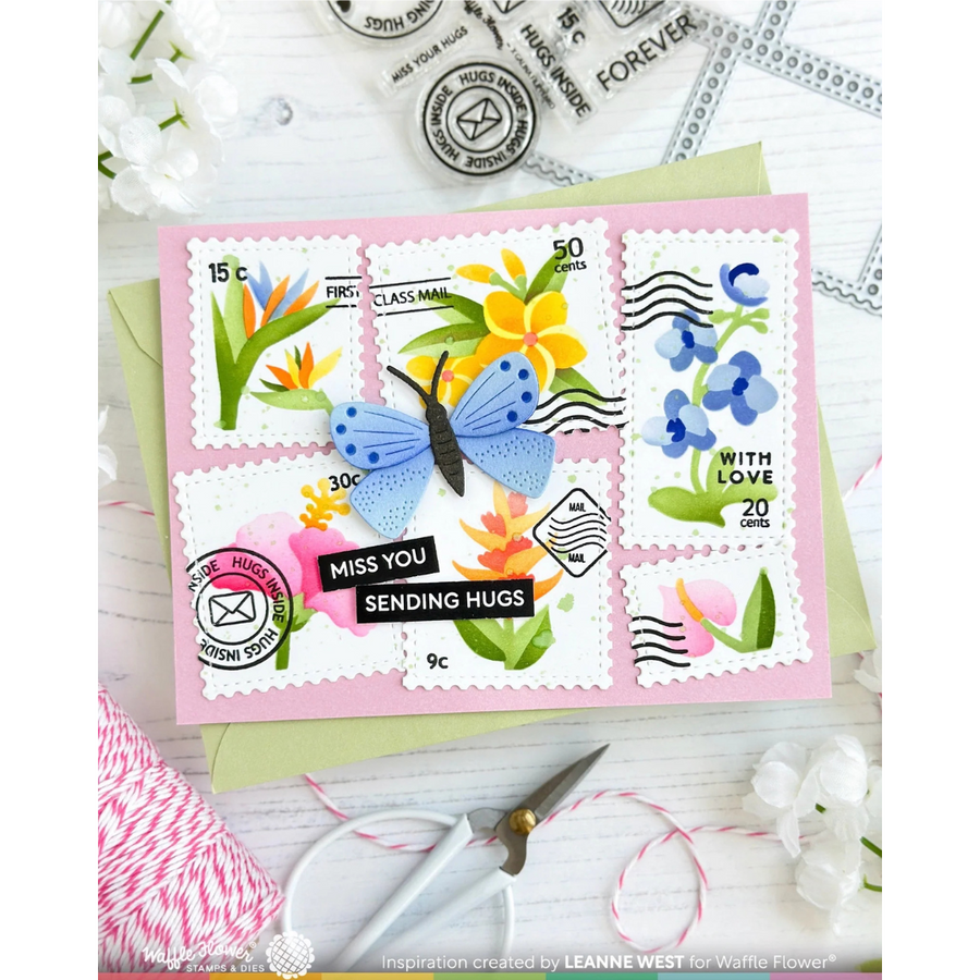 Waffle Flower - Postage Collage Tropical Flowers Stencil