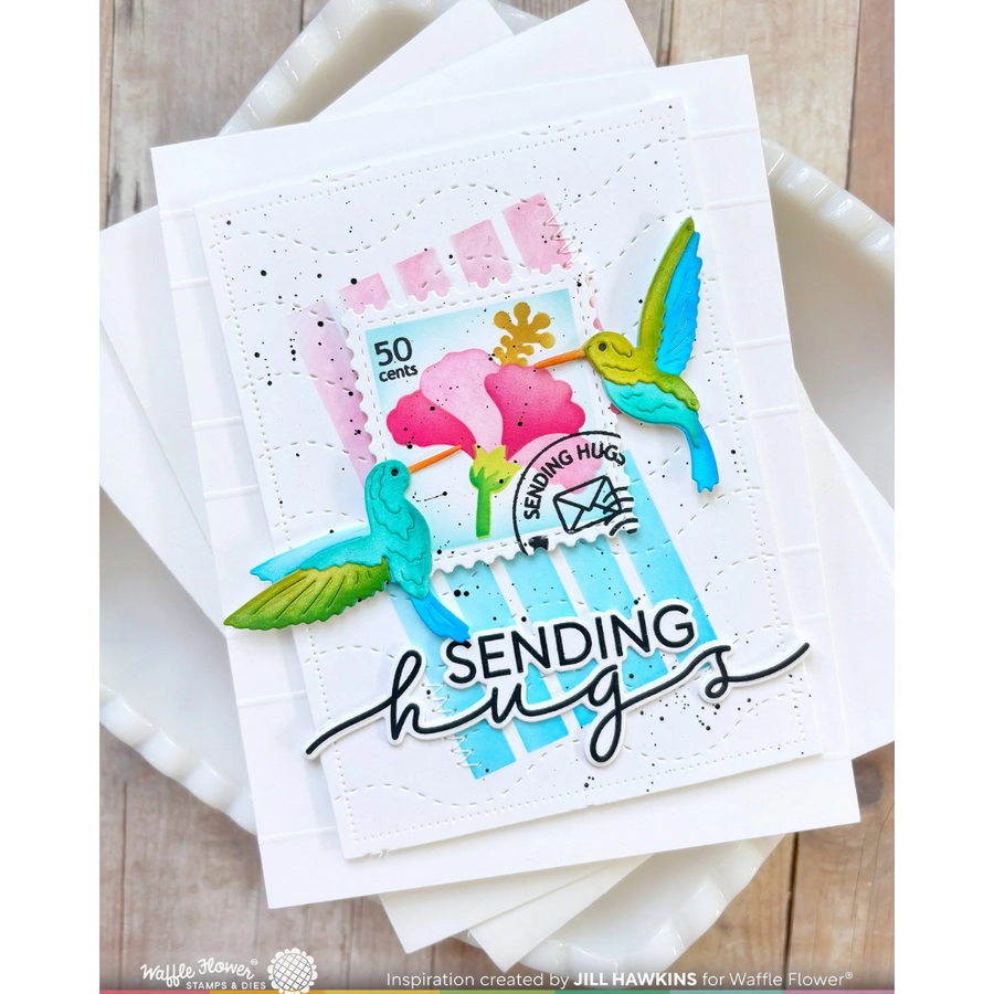 Waffle Flower - Postage Collage Tropical Flowers Stencil