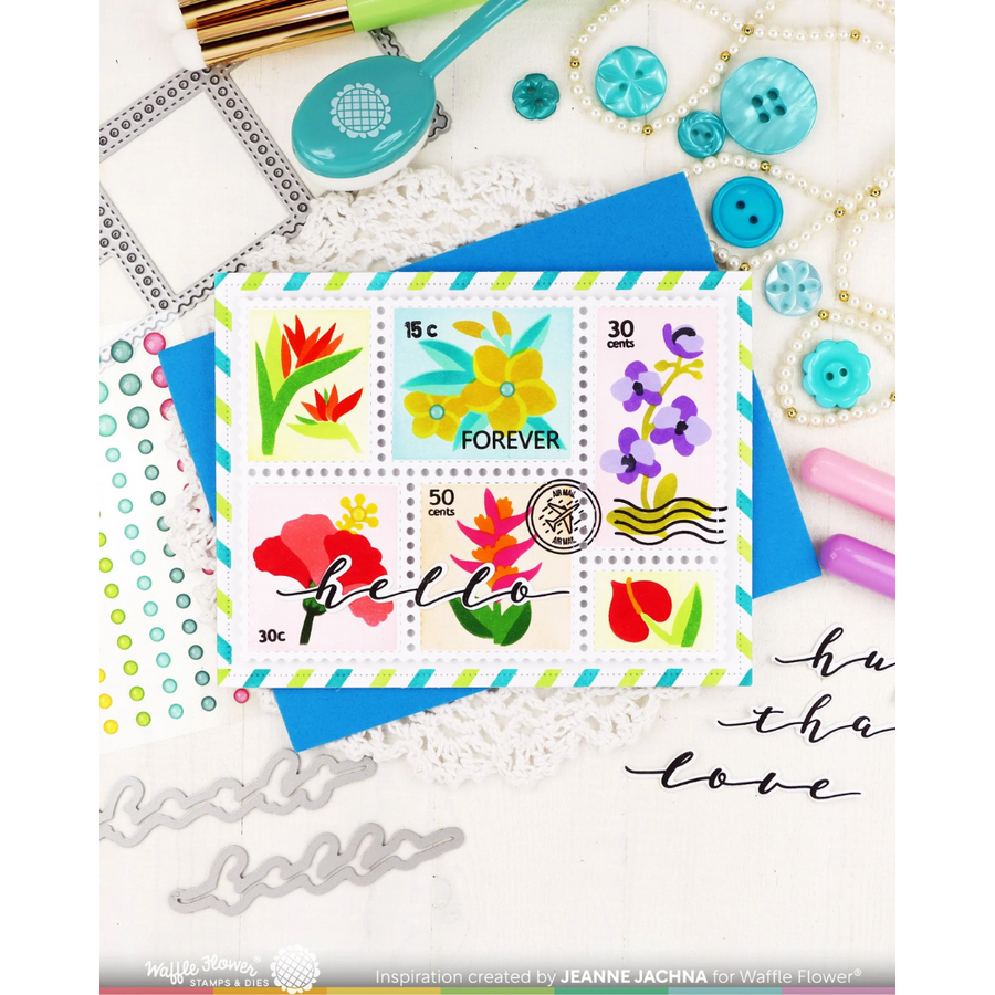 Waffle Flower - Postage Collage Tropical Flowers Stencil