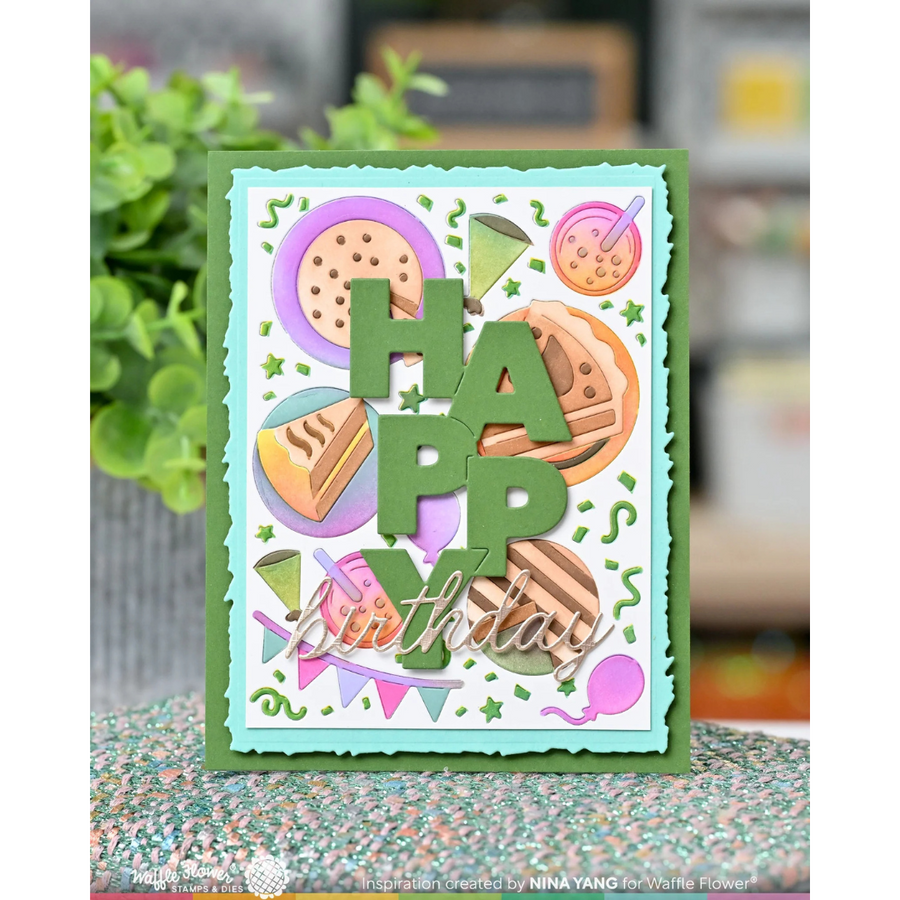 Waffle Flower - Overlapping Vertical Happy Word Die (PRE-ORDER)