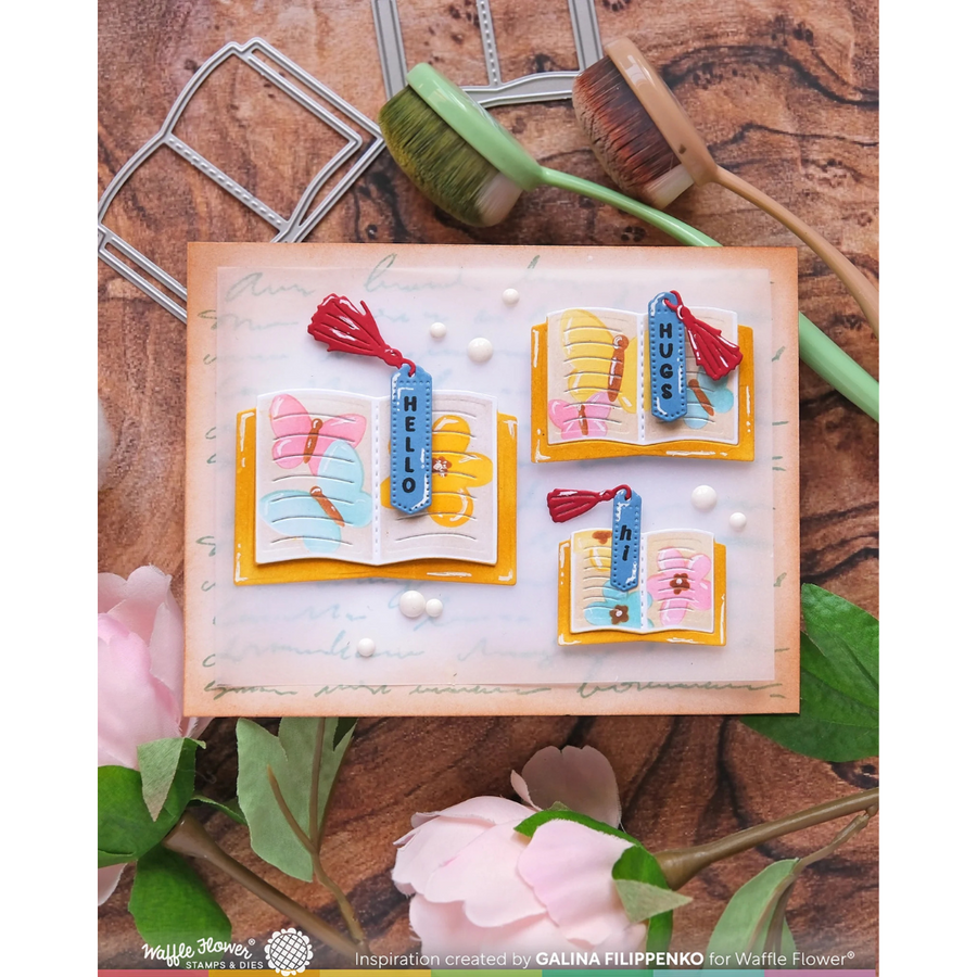 Waffle Flower - Open Book Bookmark Coloring Stencil