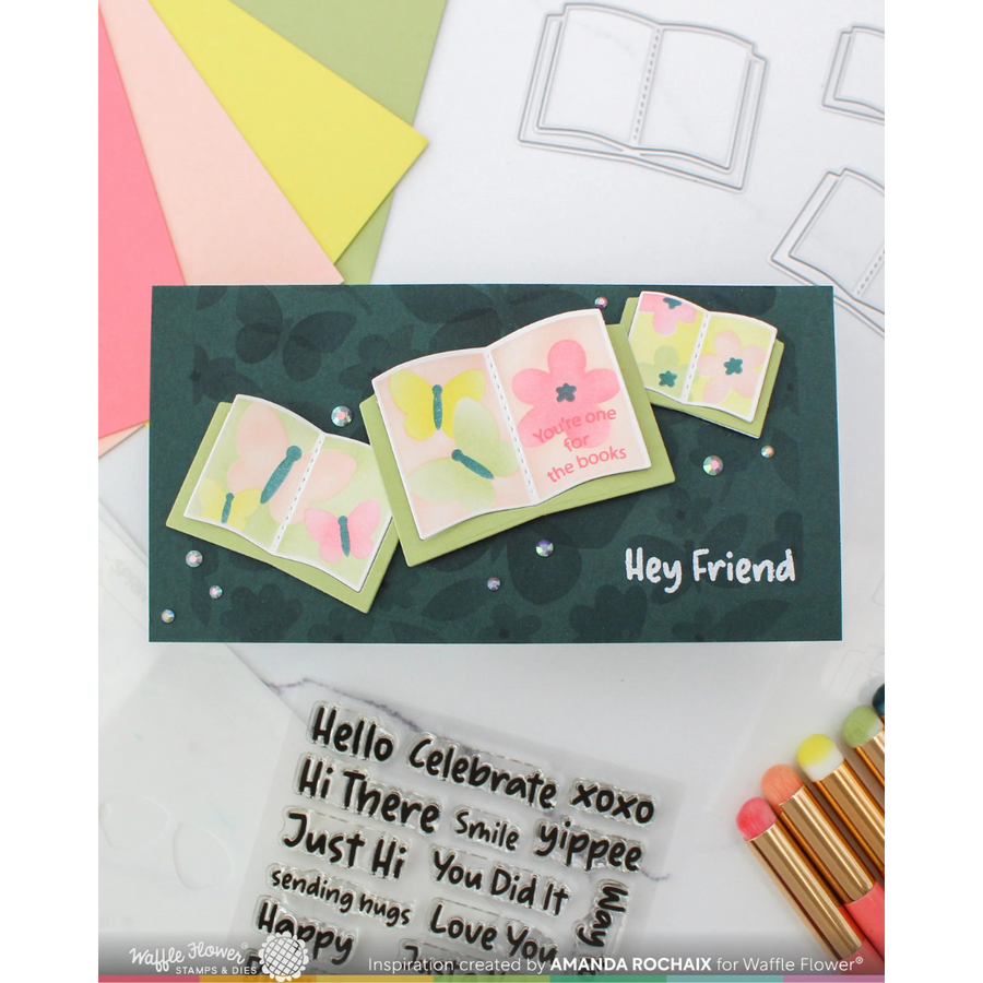 Waffle Flower - Open Book Trio Birthday Stencil