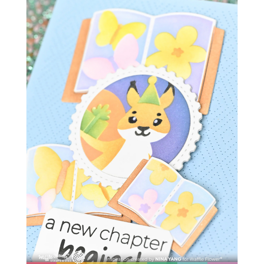 Waffle Flower - Open Book Trio Birthday Stencil