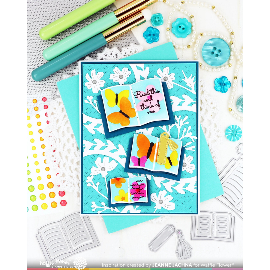 Waffle Flower - Open Book Trio Birthday Stencil