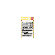 Waffle Flower Real Hoot Sentiments Stamp Set clear stamp set featuring various owl-themed phrases on a white background.