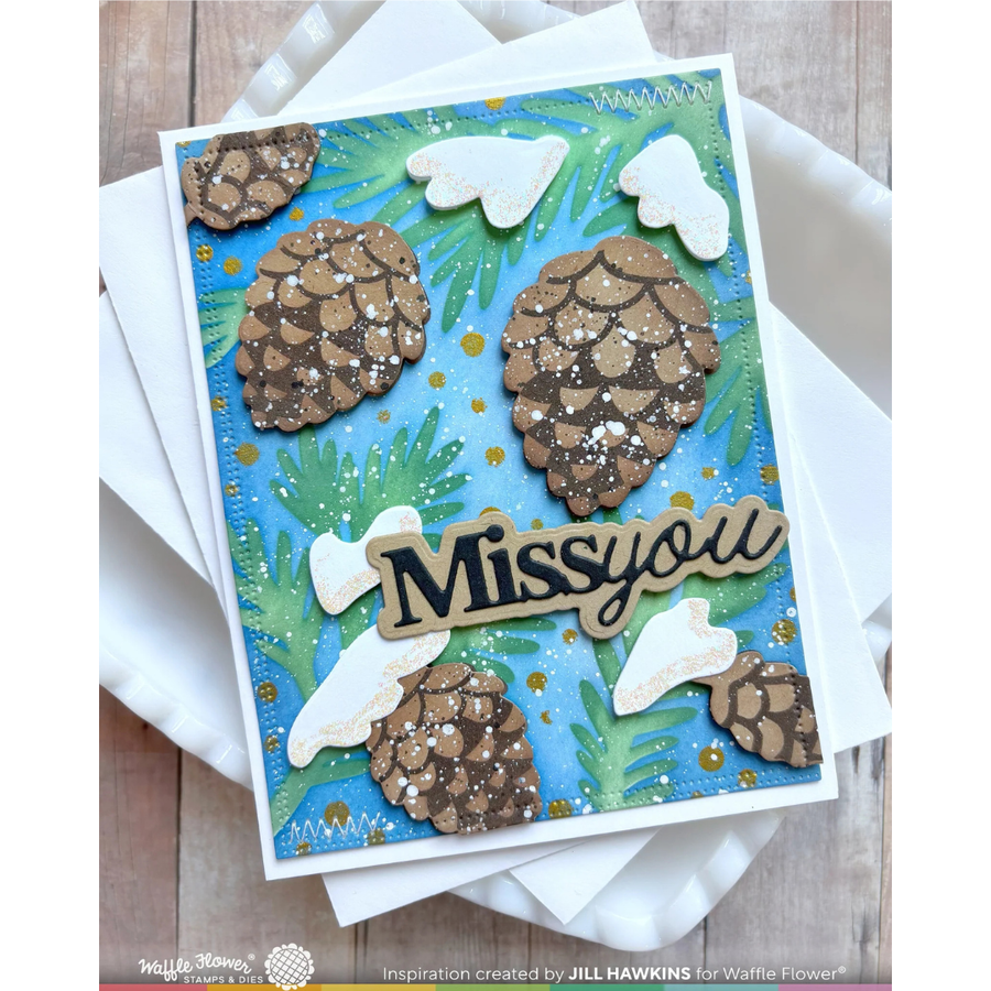 Waffle Flower - Snowcapped Pinecone Details Stamp Set