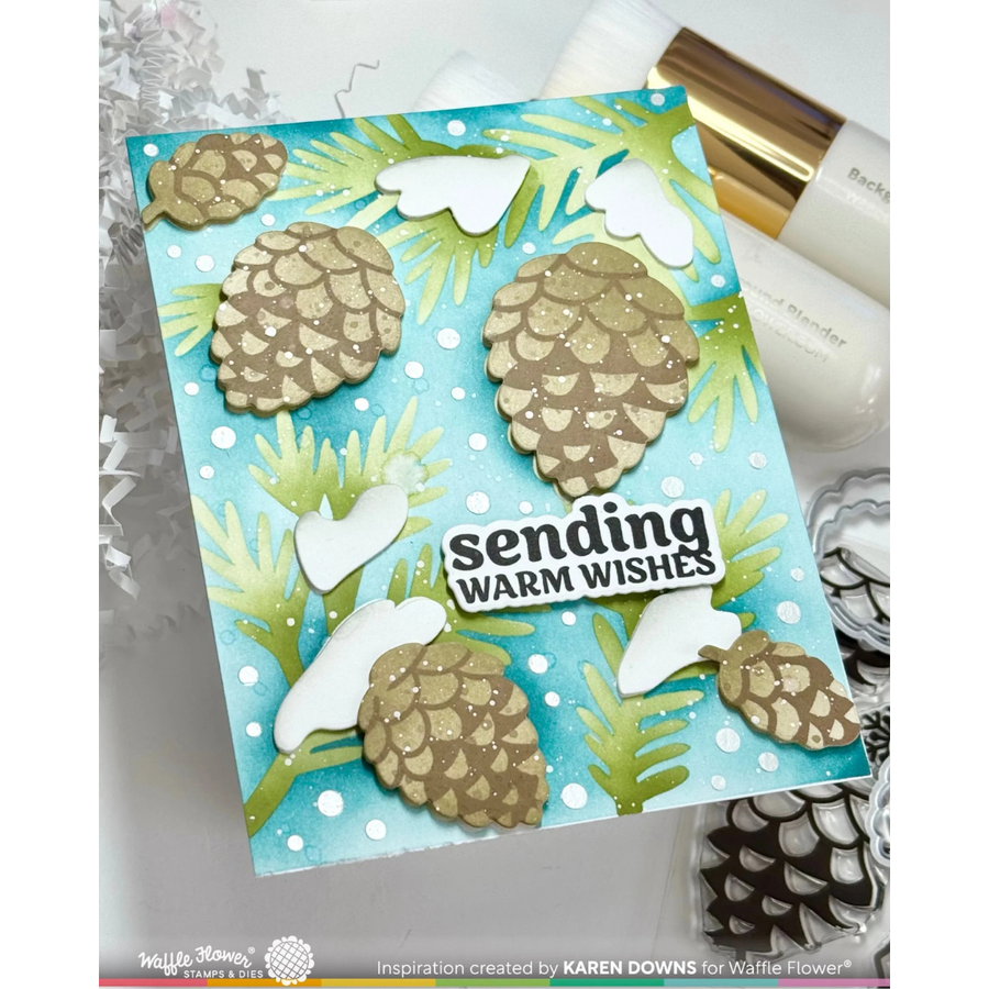 Waffle Flower - Snowcapped Pinecone Details Stamp Set