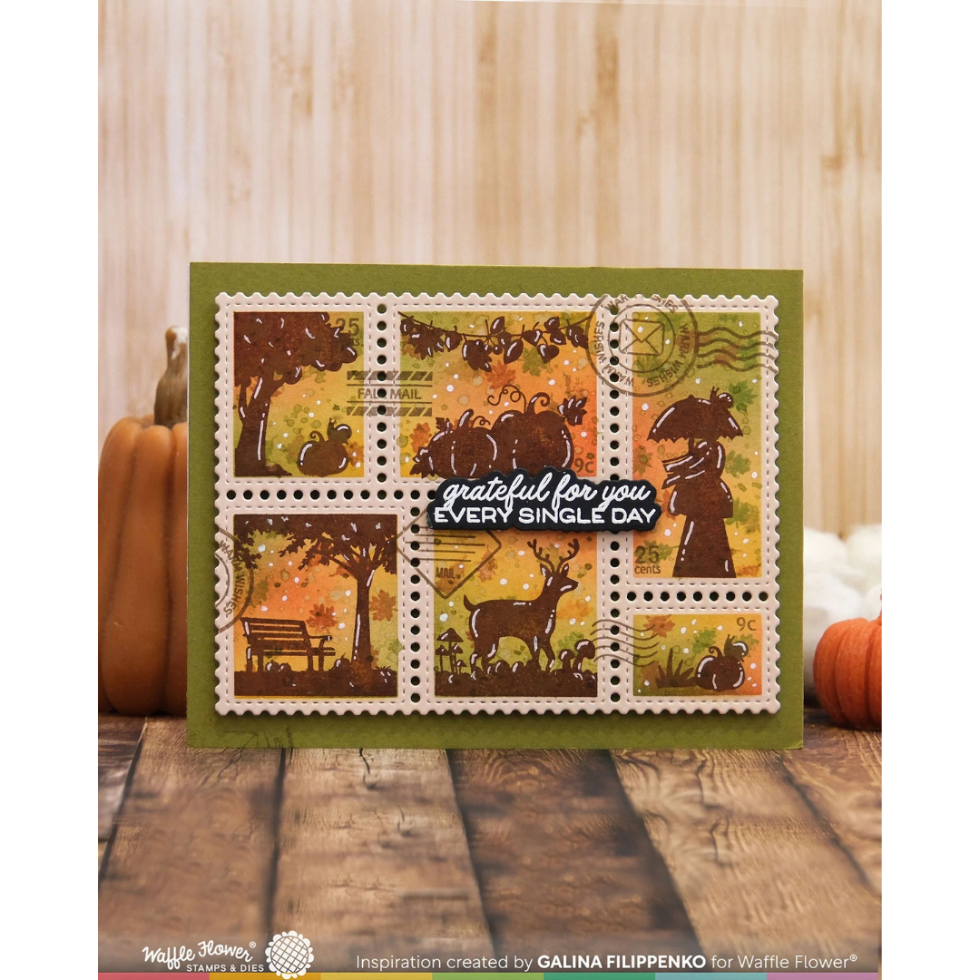 Waffle Flower - Postage Collage Autumn Sunset Stamp Set (PRE-ORDER)