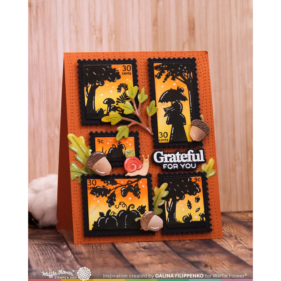 Waffle Flower - Postage Collage Autumn Sunset Stamp Set (PRE-ORDER)