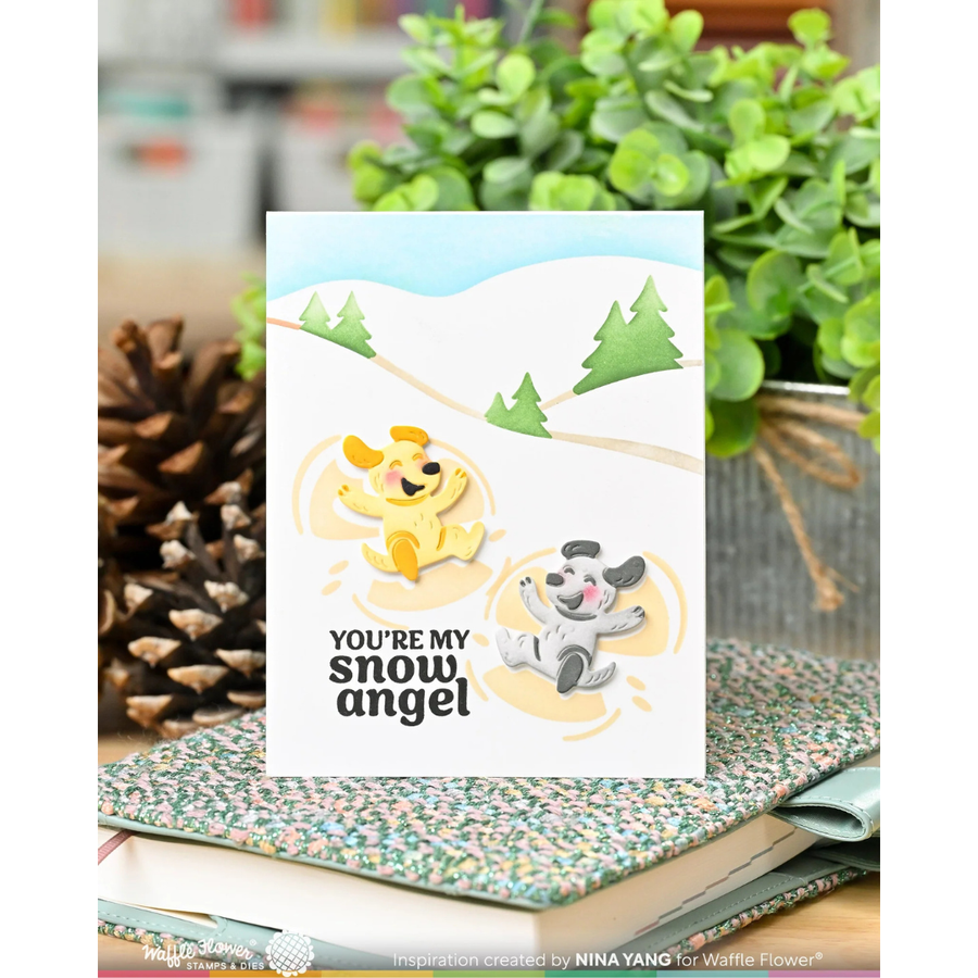 Waffle Flower - Snow Angel Pup Duo Die-n-stencil