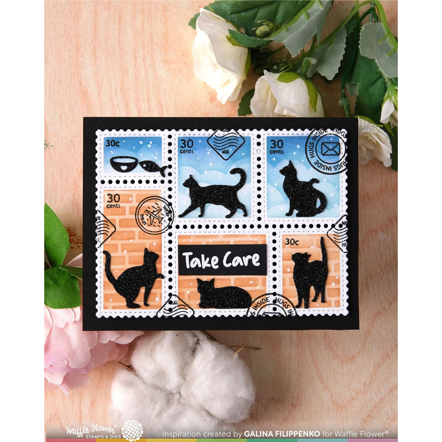 Waffle Flower - Postage Collage Cat Silhouettes Die