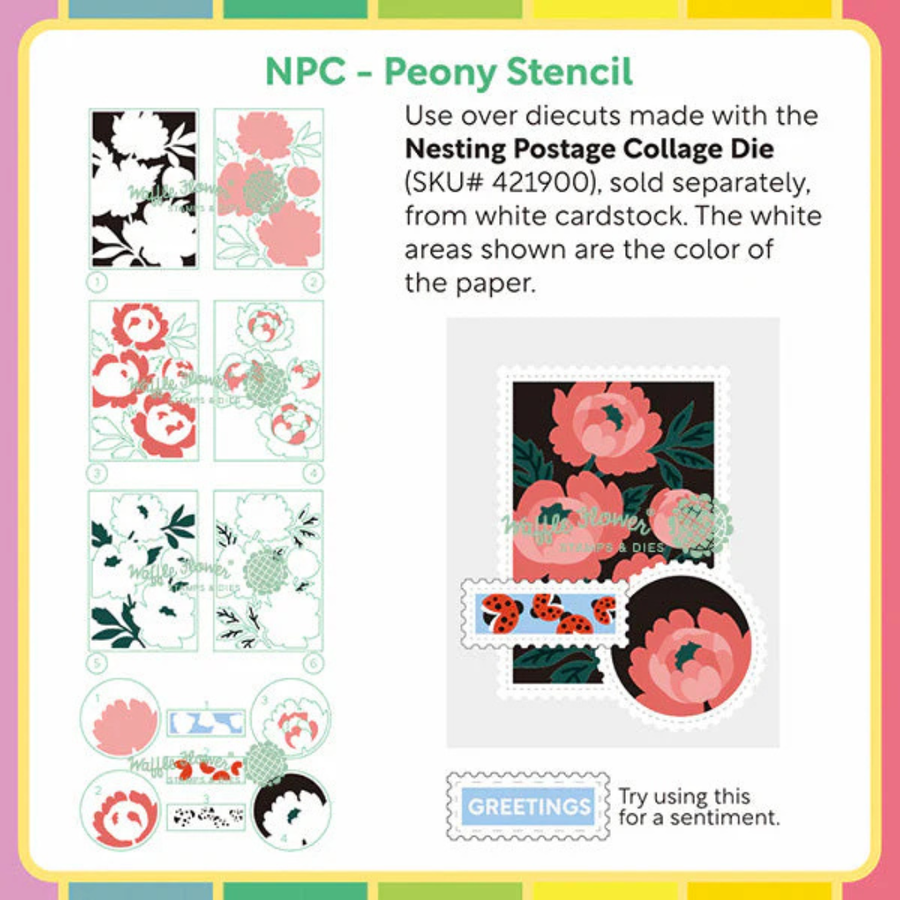 Waffle Flower - Nesting Postage Collage Peony Stencil