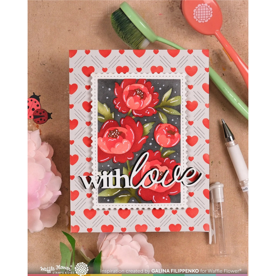 Waffle Flower - Nesting Postage Collage Peony Stencil