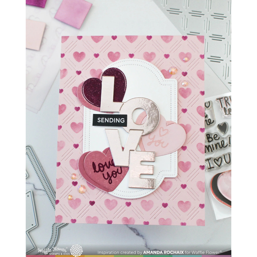 Waffle Flower - Dashed Lattice Hearts Stencil