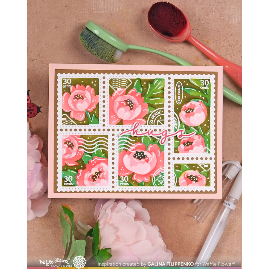 Waffle Flower - Postage Collage Peony Stencil