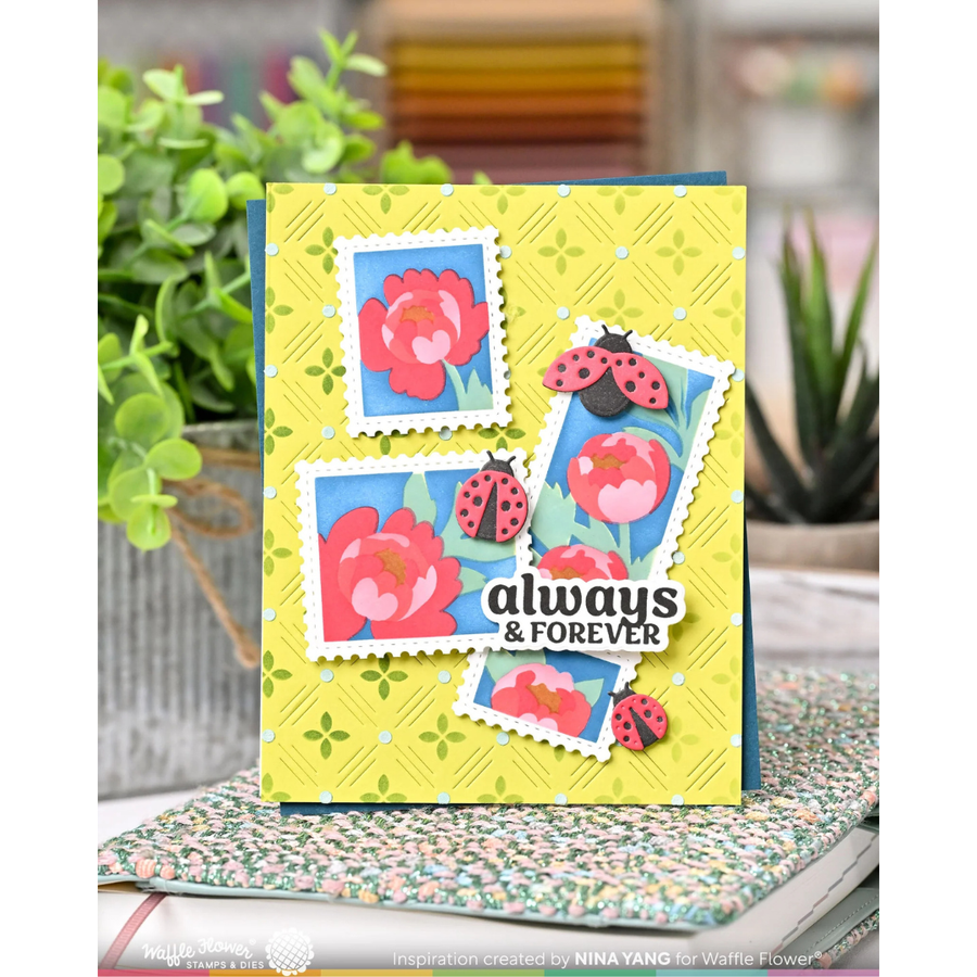 Waffle Flower - Postage Collage Peony Stencil