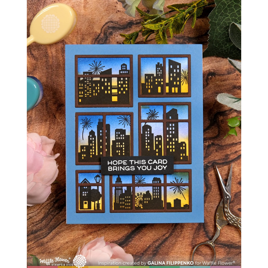 (PRE-ORDER) Waffle Flower - Postage Collage City Sunset Stamp Set
