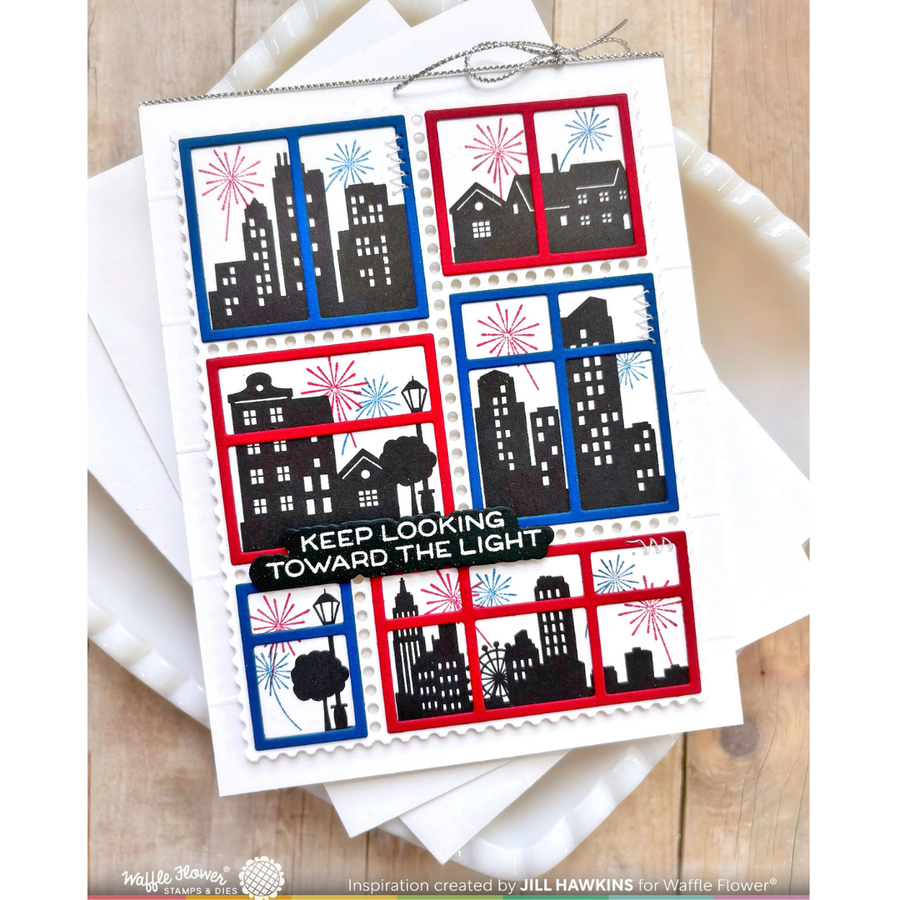 (PRE-ORDER) Waffle Flower - Postage Collage City Sunset Stamp Set