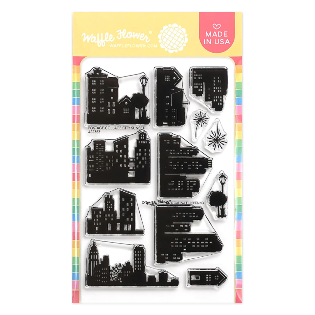 Waffle Flower - Postage Collage City Sunset Stamp Set