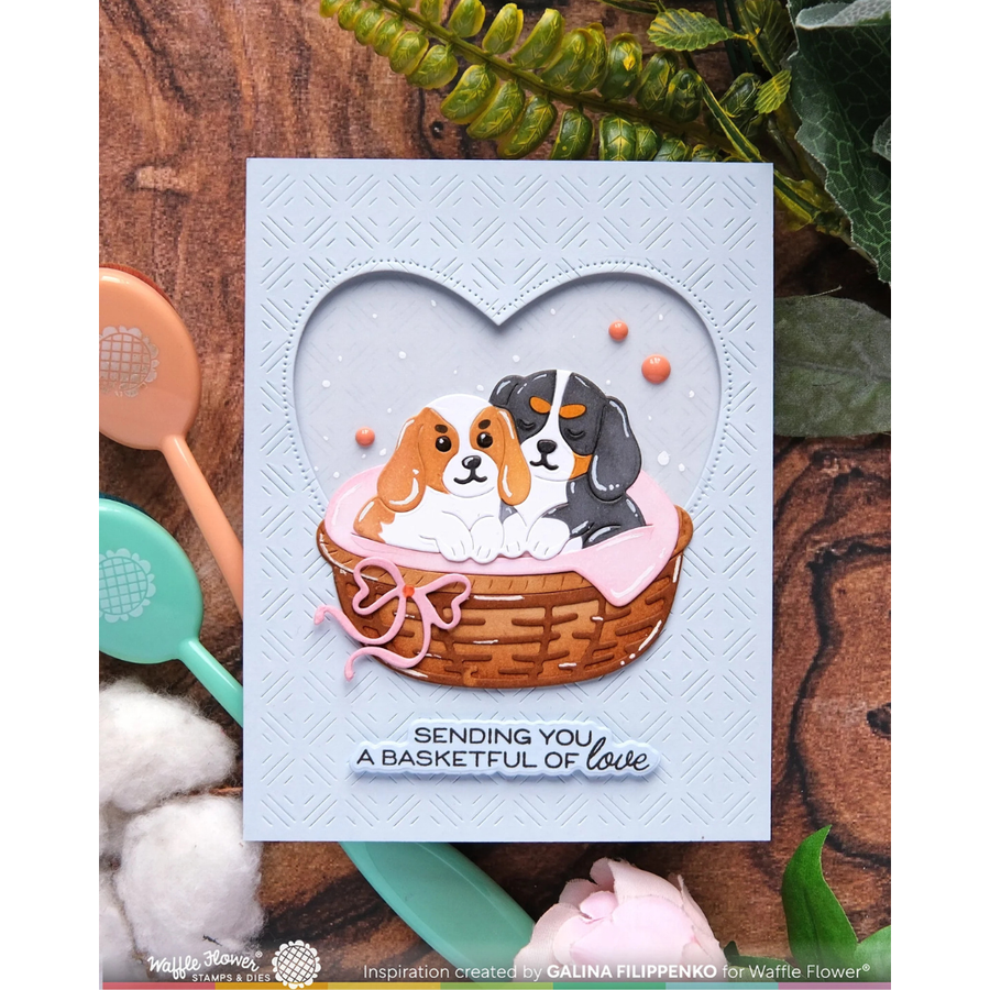 Waffle Flower - Basketful of Puppies Die-n-stencil