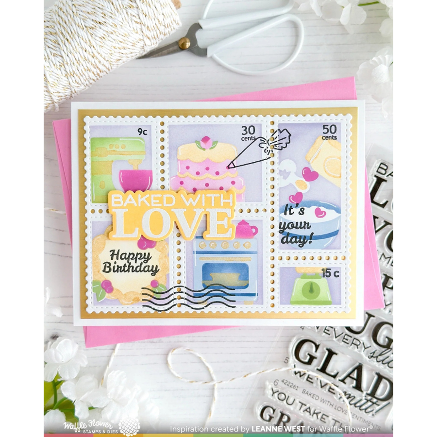 Waffle Flower - Postage Collage Baking Fun Stencil