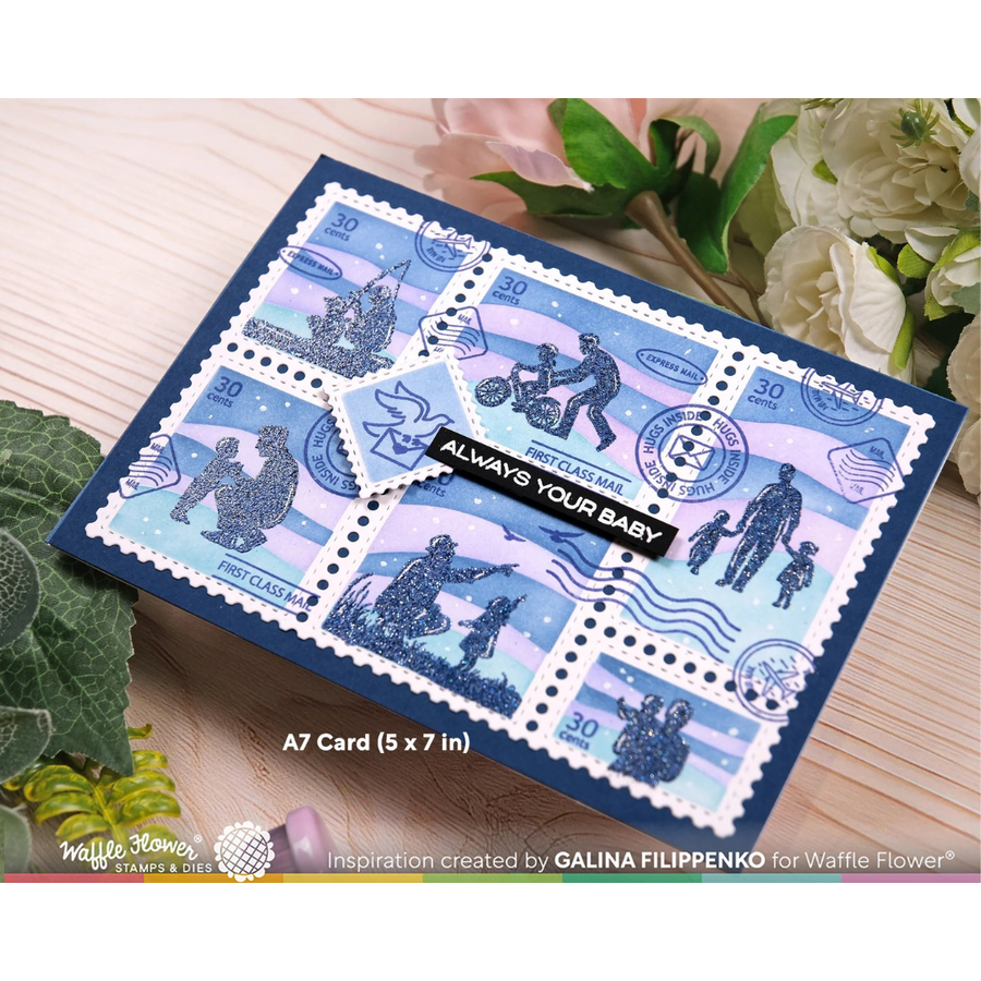 Waffle Flower - Postage Collage A7 Wavy Lines Stencil
