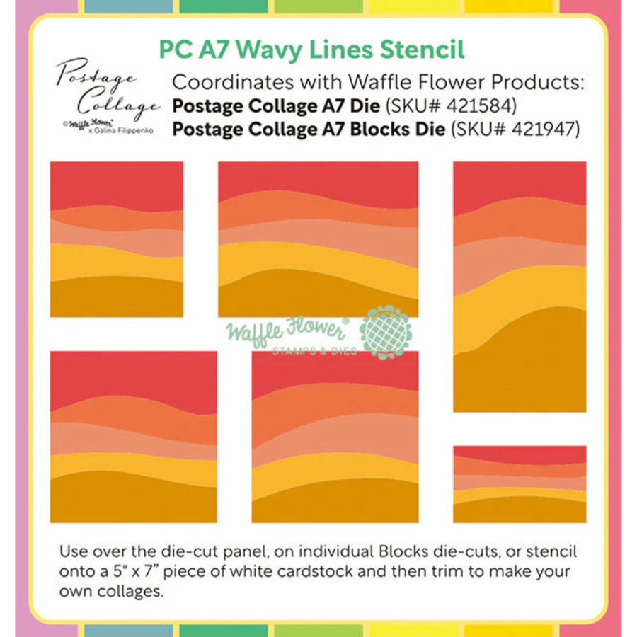 Waffle Flower - Postage Collage A7 Wavy Lines Stencil