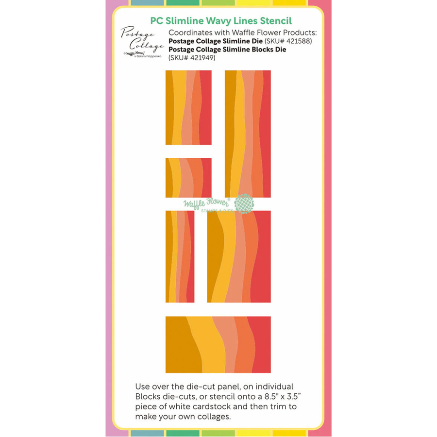 Waffle Flower - Postage Collage Slimline Wavy Lines Stencil