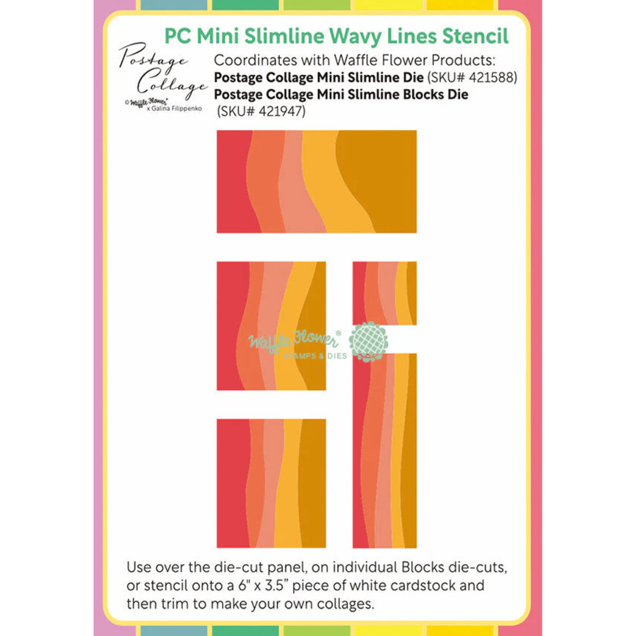 Waffle Flower - Postage Collage Mini Slimline Wavy Lines Stencil