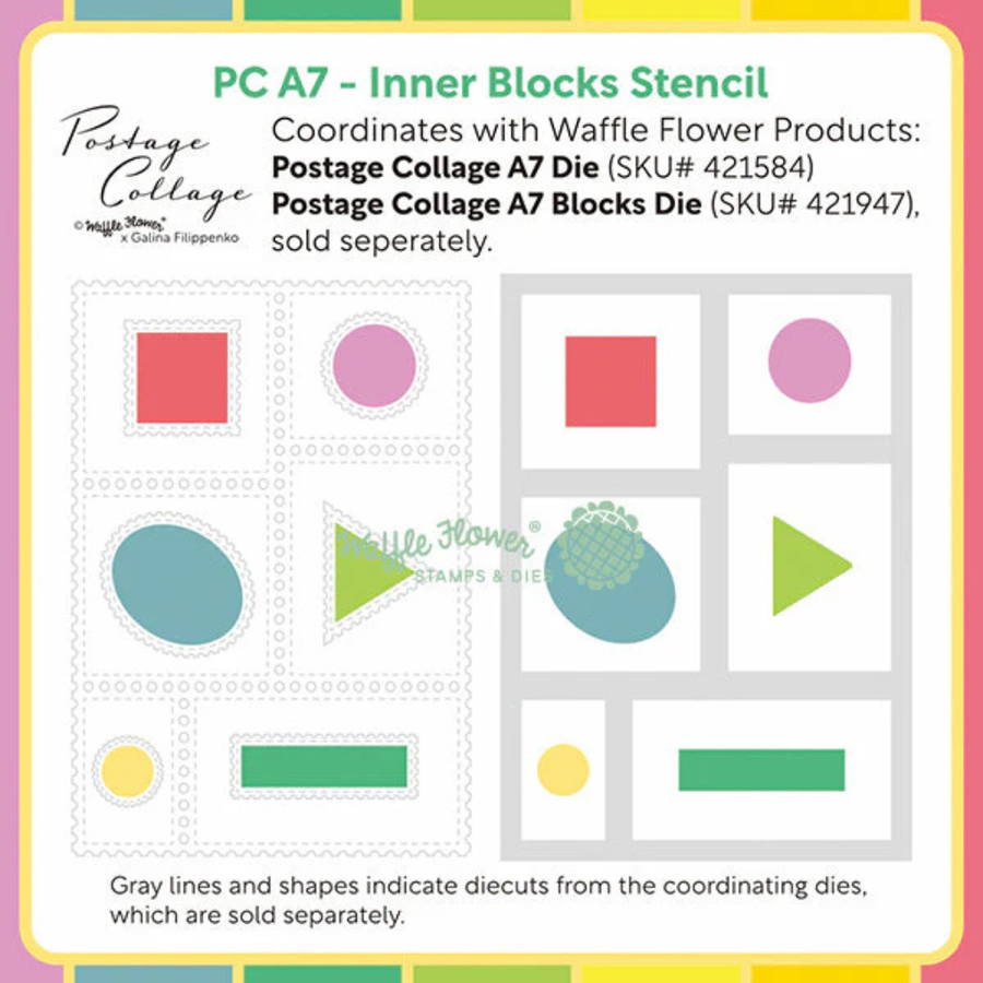 Waffle Flower - Postage Collage A7 Inner Blocks Stencil