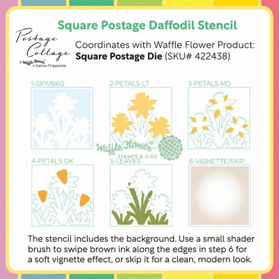 Waffle Flower - Square Postage Daffodil Stencil