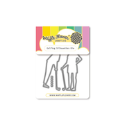 Waffle Flower Craft Die golfing silhouettes die set on a white backing card with a colorful header. The die cut outlines include golf clubs, balls, and players.